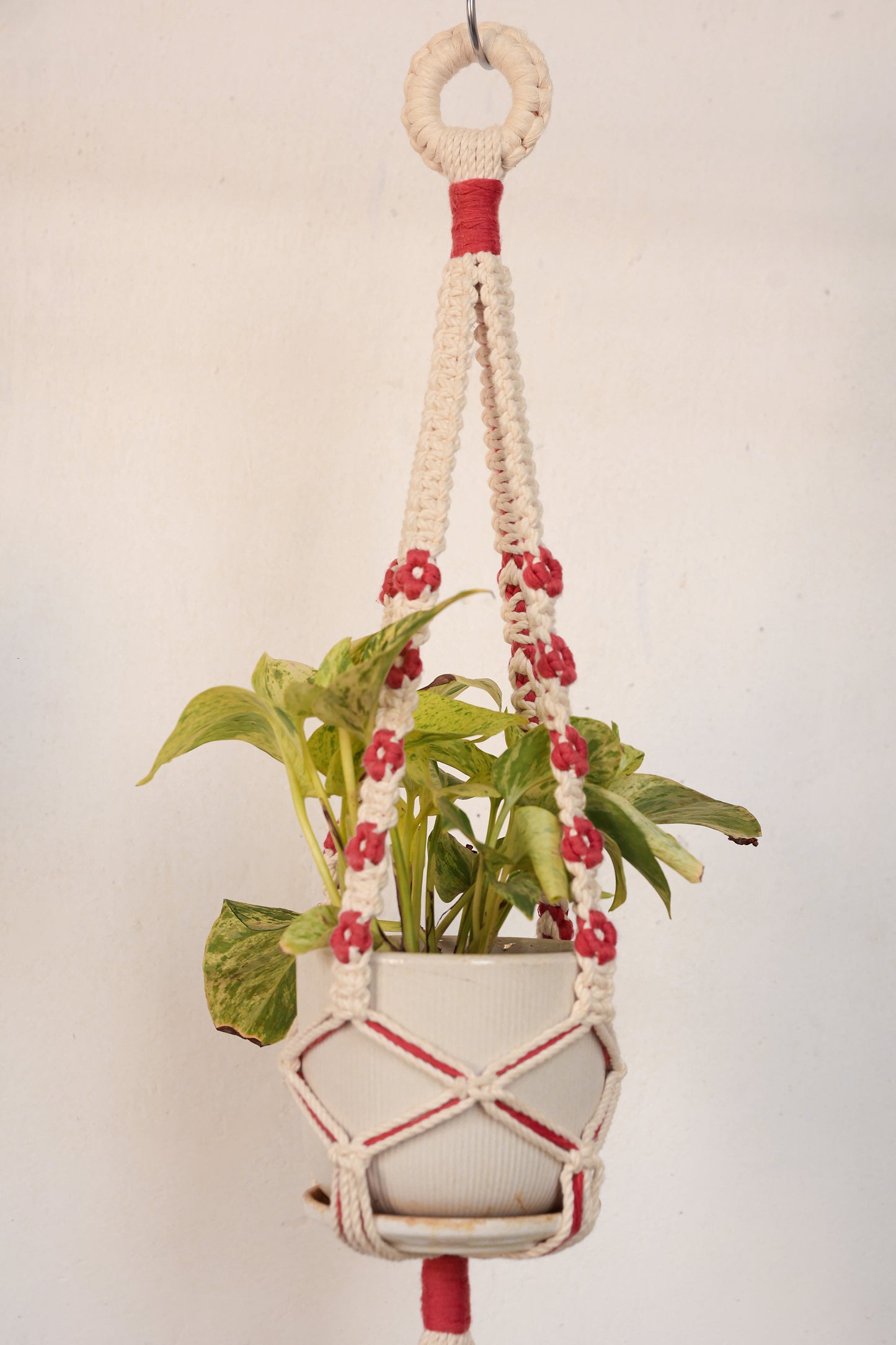 Floral Rust Macrame Plant Hanger | Handcrafted Boho Planter