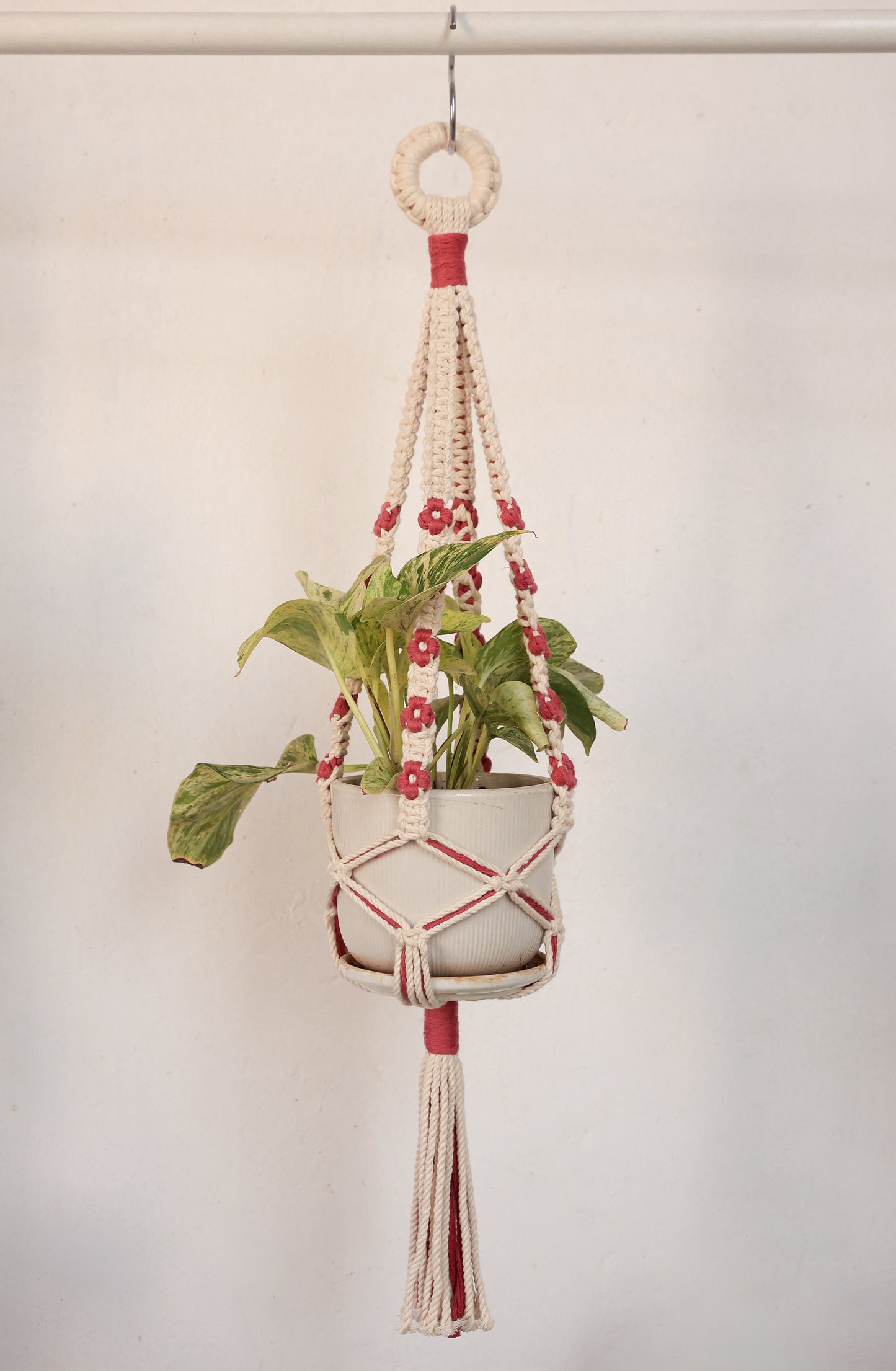 Floral Rust Macrame Plant Hanger | Handcrafted Boho Planter