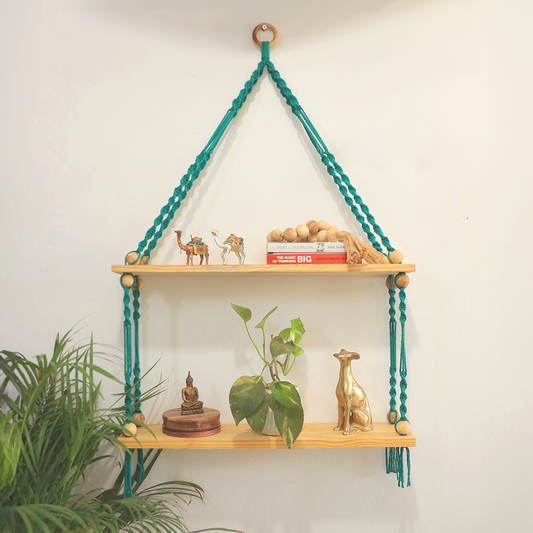 Handcrafted Macrame Floating Shelf | Double Tier Wall Hanging