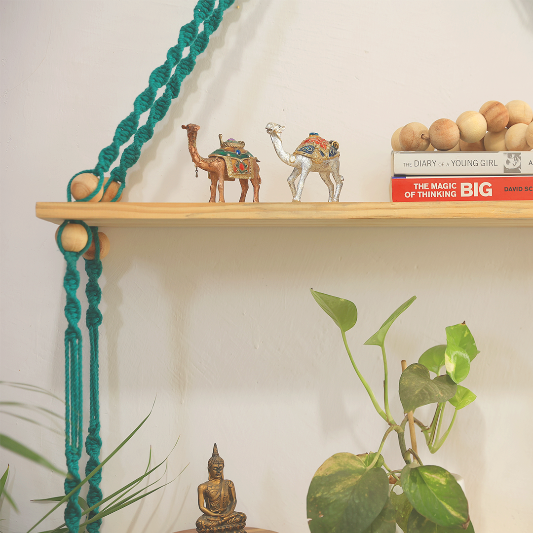 Handcrafted Macrame Floating Shelf | Double Tier Wall Hanging