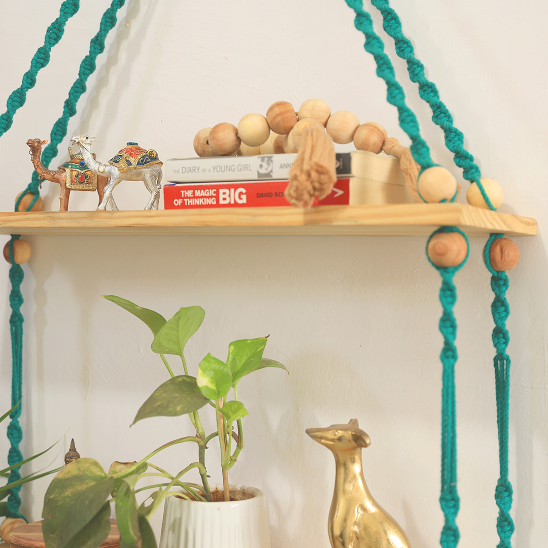 Handcrafted Macrame Floating Shelf | Double Tier Wall Hanging