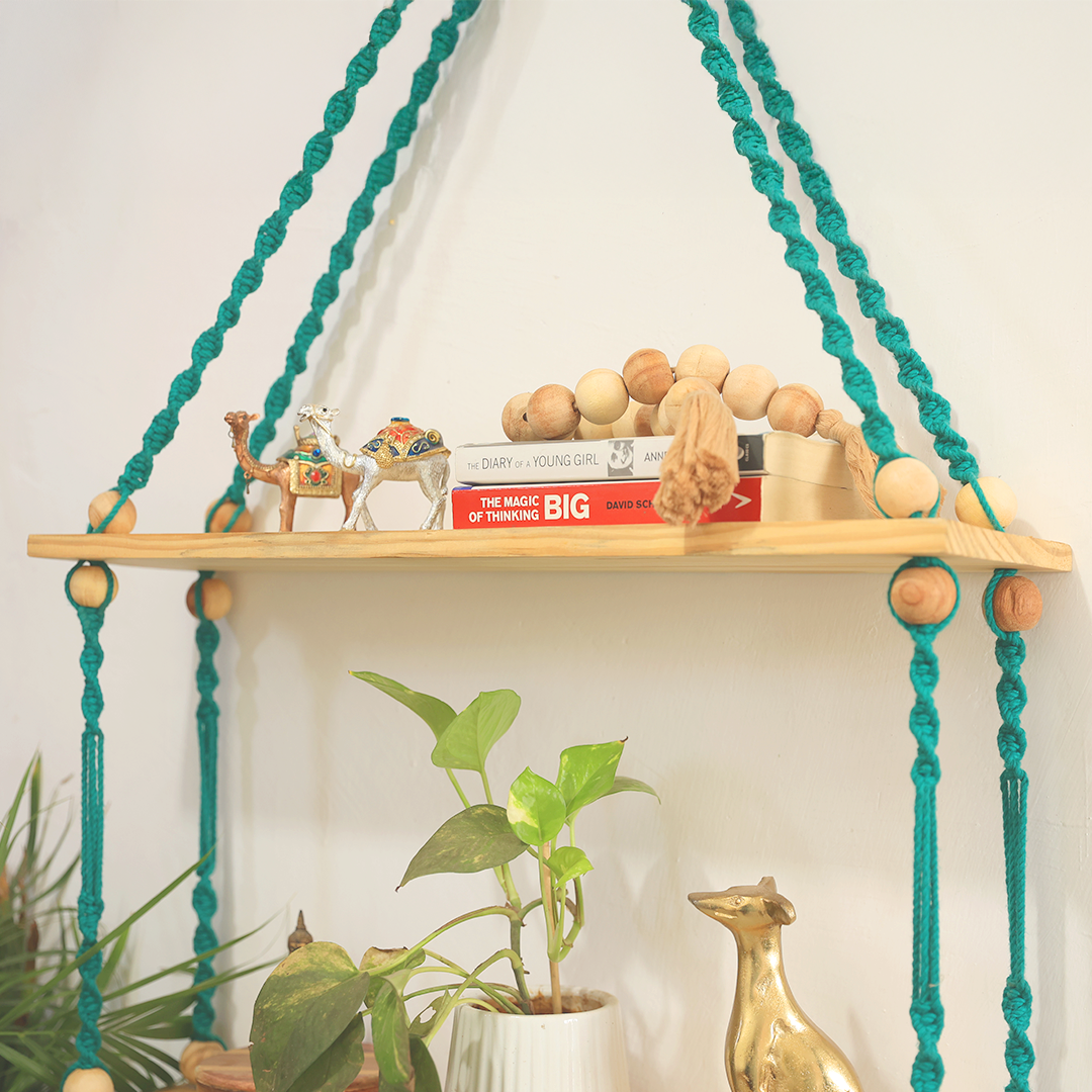 Handcrafted Macrame Floating Shelf | Double Tier Wall Hanging