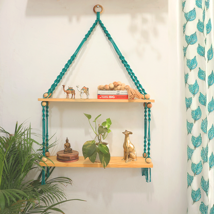 Handcrafted Macrame Floating Shelf | Double Tier Wall Hanging