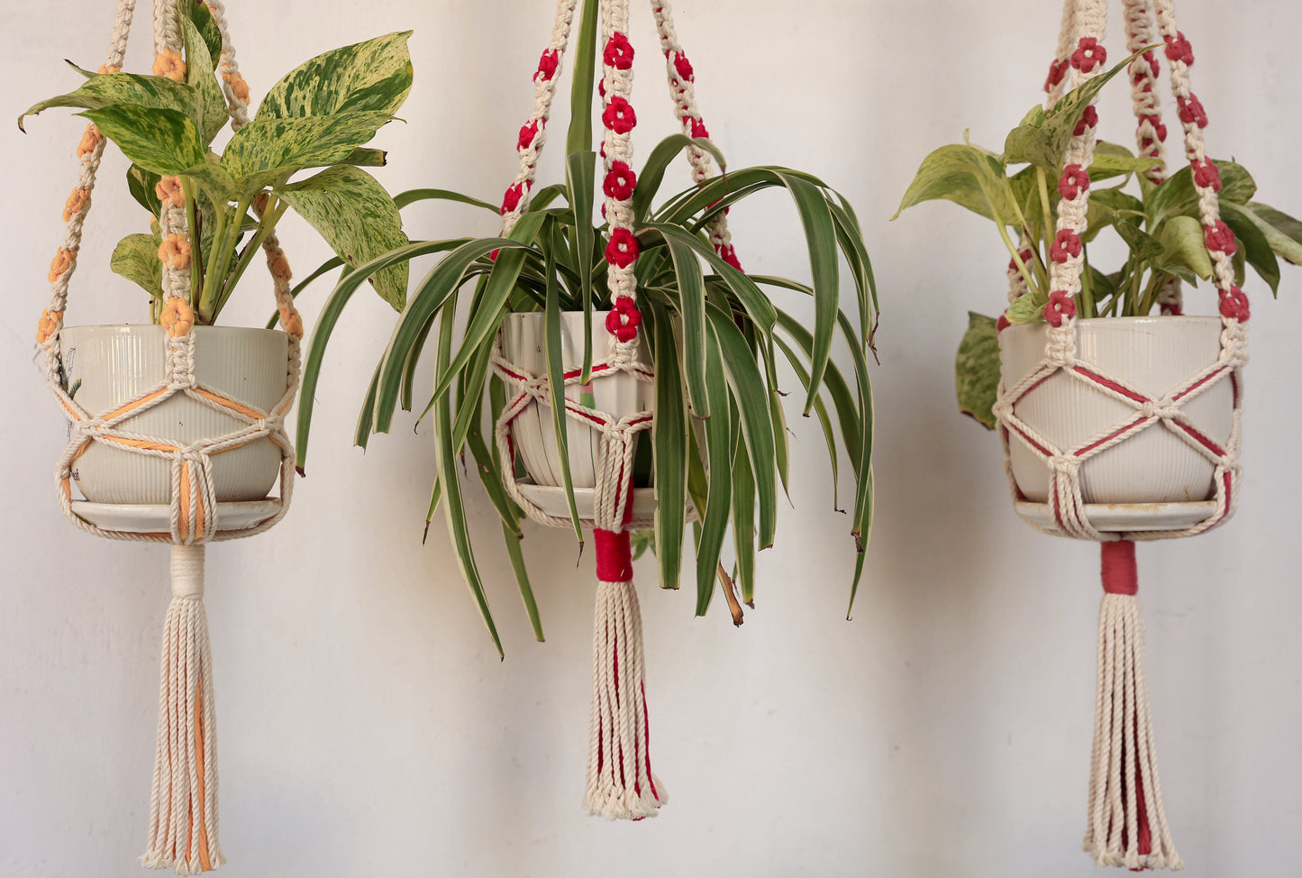 Floral Rust Macrame Plant Hanger | Handcrafted Boho Planter