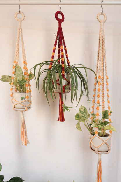 Floral Rust Macrame Plant Hanger | Handcrafted Boho Planter