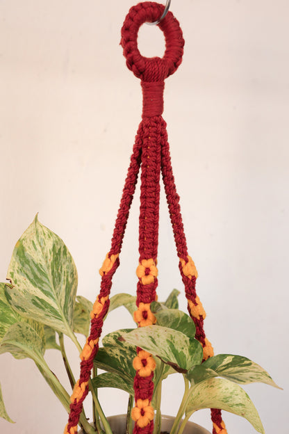 Floral Rust Macrame Plant Hanger | Handcrafted Boho Planter