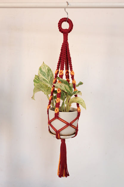 Floral Rust Macrame Plant Hanger | Handcrafted Boho Planter