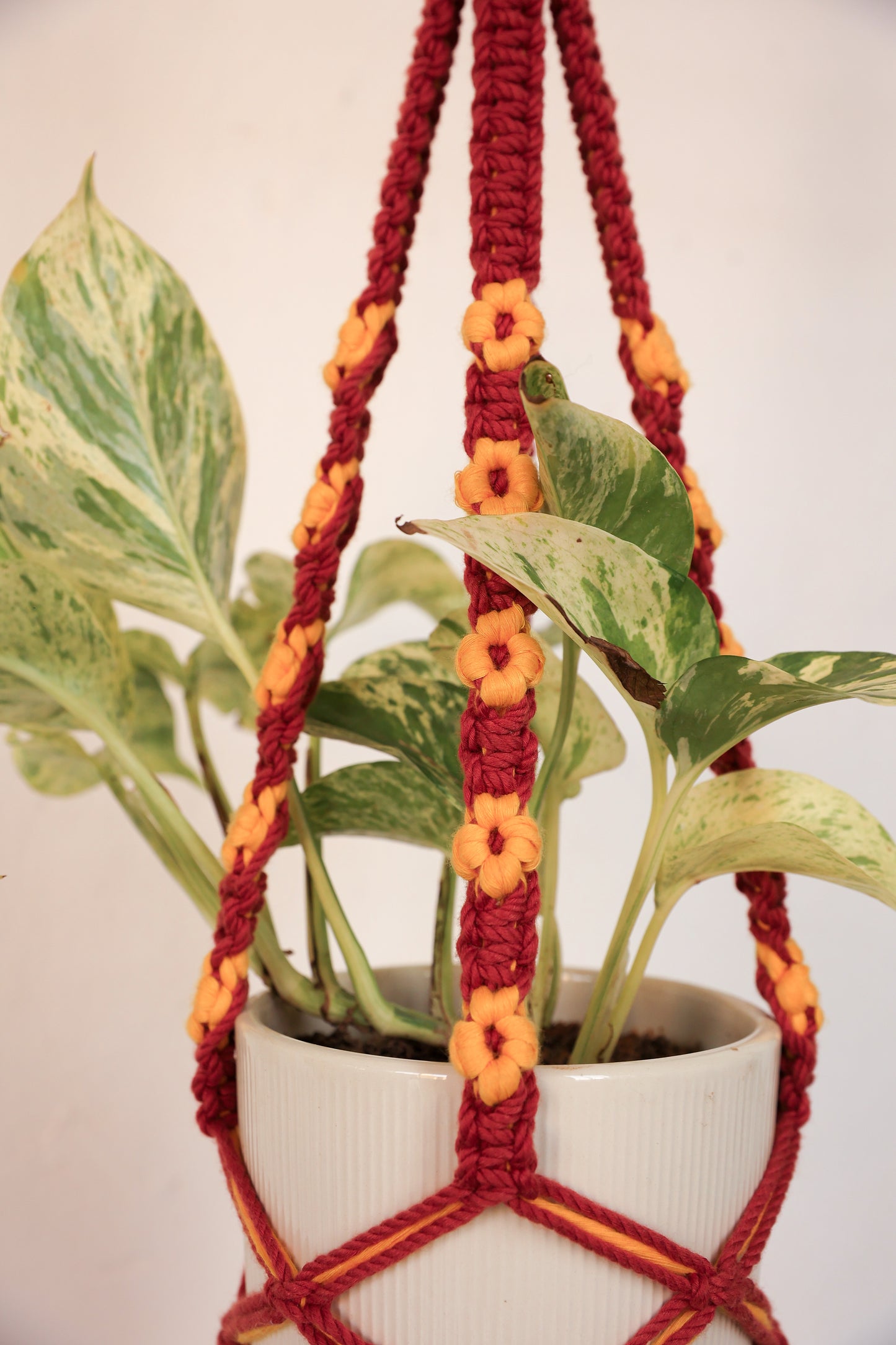 Floral Rust Macrame Plant Hanger | Handcrafted Boho Planter
