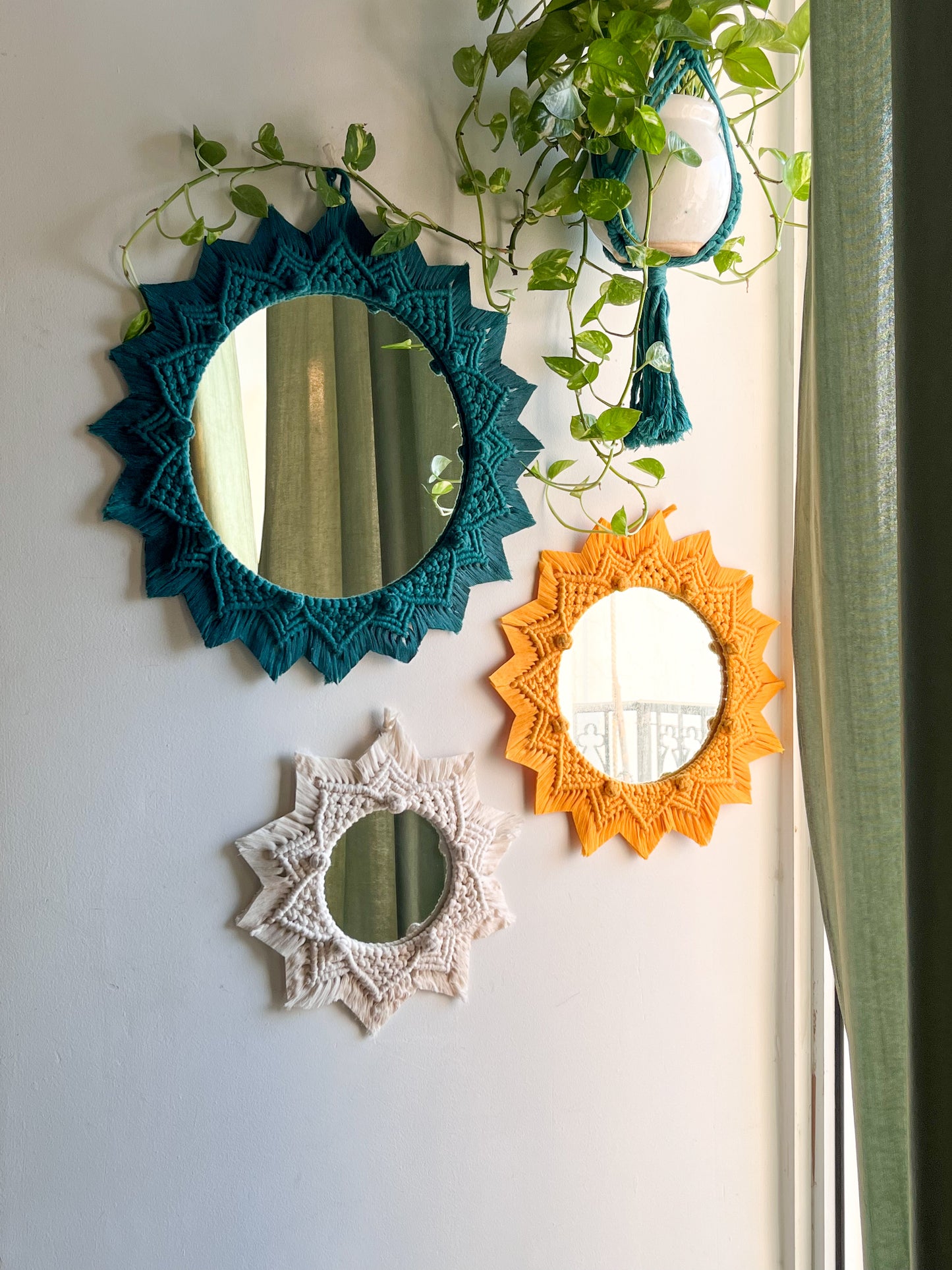 3 Pieces Berry Knot Macrame Wall Mirrors