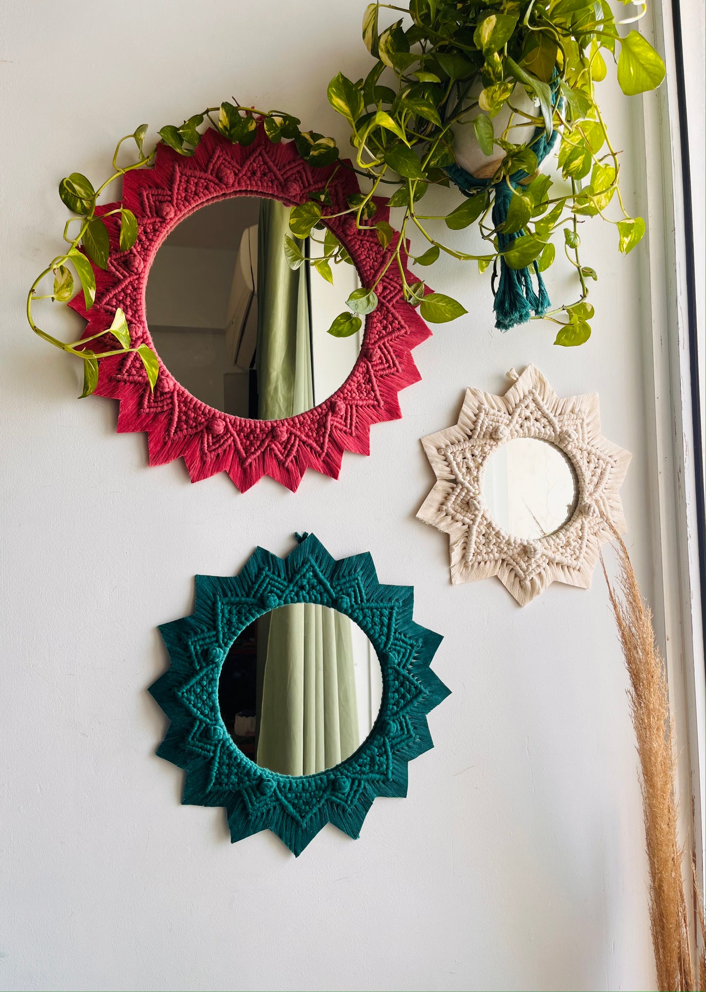 3-Piece Berry Knot Macramé Mirror Set | Boho Wall Decor