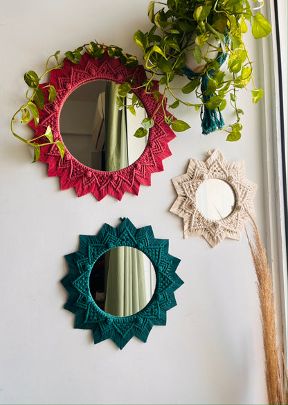 3-Piece Berry Knot Macramé Mirror Set | Boho Wall Decor