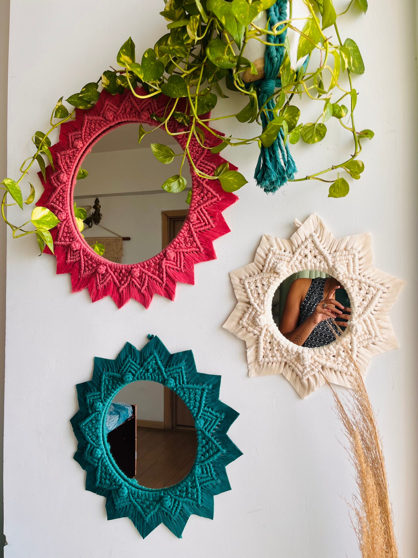 3-Piece Berry Knot Macramé Mirror Set | Boho Wall Decor