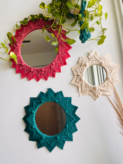 3-Piece Berry Knot Macramé Mirror Set | Boho Wall Decor